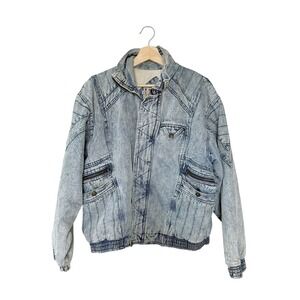 Vintage‎ 90's KAZAH Mens Acid Wash Denim Bomber Jacket